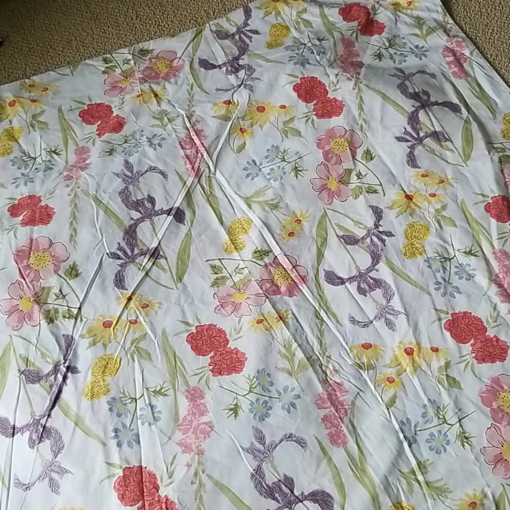 LL Bean Queen Pastel & White Floral Wildflower Cotton Duvet Comforter Cover